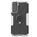 For Samsung Galaxy S21 FE Machine Armor Bear Shockproof PC + TPU Protective Case with Ring Holder(White)
