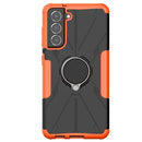 For Samsung Galaxy S21 FE Machine Armor Bear Shockproof PC + TPU Protective Case with Ring Holder(Orange)