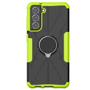 For Samsung Galaxy S21 FE Machine Armor Bear Shockproof PC + TPU Protective Case with Ring Holder(Green)