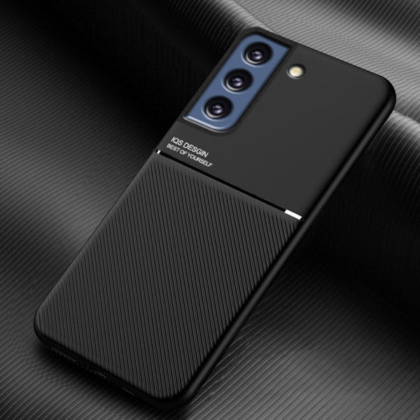For Samsung Galaxy S21 FE Classic Tilt Strip Grain Magnetic Shockproof PC + TPU Case(Black)