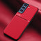 For Samsung Galaxy S21 FE Classic Tilt Strip Grain Magnetic Shockproof PC + TPU Case(Red)