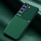 For Samsung Galaxy S21 FE Classic Tilt Strip Grain Magnetic Shockproof PC + TPU Case(Dark Green)