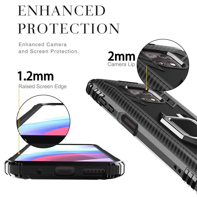 For Motorola Moto G Power 5G 2021 Carbon Fiber Protective Case with 360 Degree Rotating Ring Holder(Black)