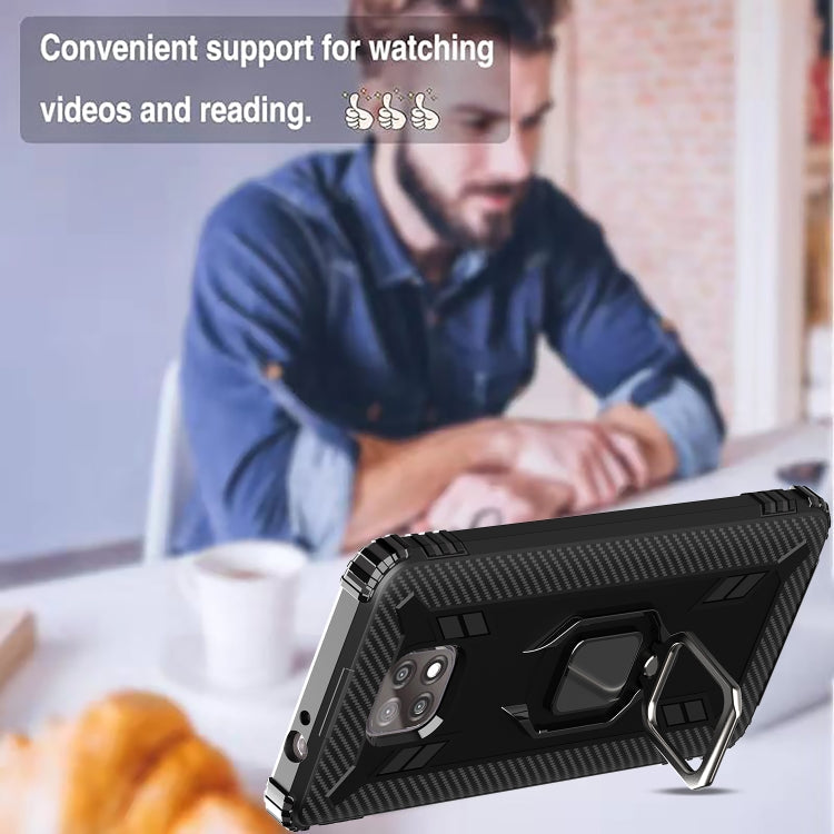 For Motorola Moto G Power 5G 2021 Carbon Fiber Protective Case with 360 Degree Rotating Ring Holder(Black)