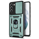 For Samsung Galaxy S21 FE Sliding Camera Cover Design TPU+PC Protective Case(Dark Green)
