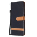 For Samsung Galaxy A03s 164mm Color Matching Denim Texture Horizontal Flip Leather Case with Holder & Card Slots & Wallet & Lanyard(Black)