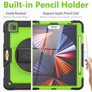 Shockproof Colorful Silicone + PC Protective Tablet Case with Holder & Shoulder Strap & Hand Strap & Pen Slot For iPad Pro 12.9 2021 / 2020 / 2018(Lime PC+Black)