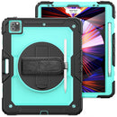 Shockproof Colorful Silicone + PC Protective Tablet Case with Holder & Shoulder Strap & Hand Strap & Pen Slot For iPad Pro 12.9 2021 / 2020 / 2018(Sky Blue PC+Black)