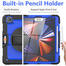 Shockproof Colorful Silicone + PC Protective Tablet Case with Holder & Shoulder Strap & Hand Strap & Pen Slot For iPad Pro 12.9 2021 / 2020 / 2018(Blue PC+Black)