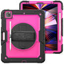 Shockproof Colorful Silicone + PC Protective Tablet Case with Holder & Shoulder Strap & Hand Strap & Pen Slot For iPad Pro 12.9 2021 / 2020 / 2018(Rose PC+Black)