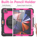 Shockproof Colorful Silicone + PC Protective Tablet Case with Holder & Shoulder Strap & Hand Strap & Pen Slot For iPad Pro 12.9 2021 / 2020 / 2018(Rose PC+Black)