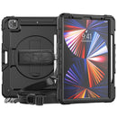 Shockproof Colorful Silicone + PC Protective Tablet Case with Holder & Shoulder Strap & Hand Strap & Pen Slot For iPad Pro 12.9 2021 / 2020 / 2018(All Black)