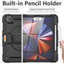 Shockproof Colorful Silicone + PC Protective Tablet Case with Holder & Shoulder Strap & Hand Strap & Pen Slot For iPad Pro 12.9 2021 / 2020 / 2018(All Black)