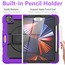 Shockproof Colorful Silicone + PC Protective Tablet Case with Holder & Shoulder Strap & Hand Strap & Pen Slot For iPad Pro 12.9 2021 / 2020 / 2018(Purple Silicone)