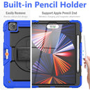 Shockproof Colorful Silicone + PC Protective Tablet Case with Holder & Shoulder Strap & Hand Strap & Pen Slot For iPad Pro 12.9 2021 / 2020 / 2018(Blue Silicone)
