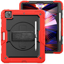 Shockproof Colorful Silicone + PC Protective Tablet Case with Holder & Shoulder Strap & Hand Strap & Pen Slot For iPad Pro 12.9 2021 / 2020 / 2018(Red Silicone)