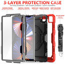Shockproof Colorful Silicone + PC Protective Tablet Case with Holder & Shoulder Strap & Hand Strap & Pen Slot For iPad Pro 12.9 2021 / 2020 / 2018(Red Silicone)
