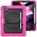 Shockproof Colorful Silicone + PC Protective Tablet Case with Holder & Shoulder Strap & Hand Strap & Pen Slot For iPad Pro 12.9 2021 / 2020 / 2018(Rose Silicone)