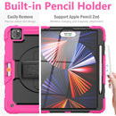 Shockproof Colorful Silicone + PC Protective Tablet Case with Holder & Shoulder Strap & Hand Strap & Pen Slot For iPad Pro 12.9 2021 / 2020 / 2018(Rose Silicone)