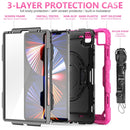 Shockproof Colorful Silicone + PC Protective Tablet Case with Holder & Shoulder Strap & Hand Strap & Pen Slot For iPad Pro 12.9 2021 / 2020 / 2018(Rose Silicone)