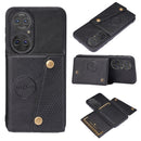 For Huawei P50 Double Buckle PU + TPU Shockproof Magnetic Protective Case with Card Slot & Holder(Black)