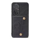 For Huawei P50 Double Buckle PU + TPU Shockproof Magnetic Protective Case with Card Slot & Holder(Black)