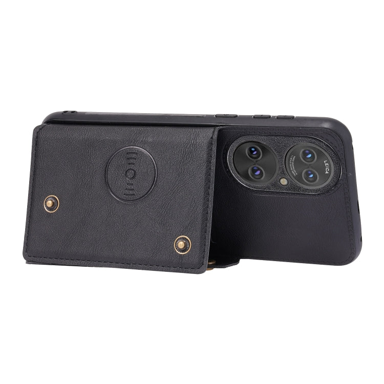 For Huawei P50 Double Buckle PU + TPU Shockproof Magnetic Protective Case with Card Slot & Holder(Black)