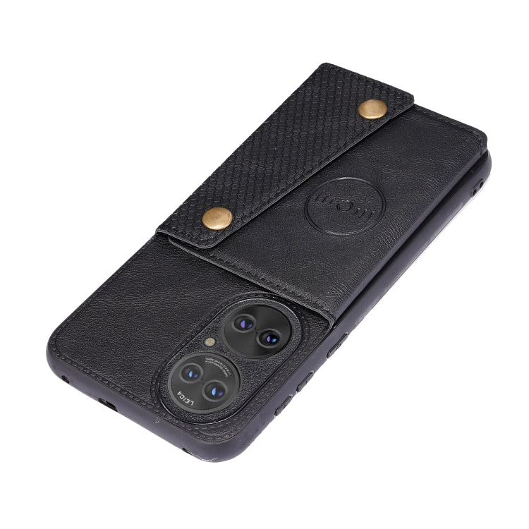For Huawei P50 Double Buckle PU + TPU Shockproof Magnetic Protective Case with Card Slot & Holder(Black)