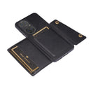 For Huawei P50 Double Buckle PU + TPU Shockproof Magnetic Protective Case with Card Slot & Holder(Black)