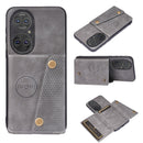 For Huawei P50 Double Buckle PU + TPU Shockproof Magnetic Protective Case with Card Slot & Holder(Grey)