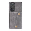 For Huawei P50 Double Buckle PU + TPU Shockproof Magnetic Protective Case with Card Slot & Holder(Grey)