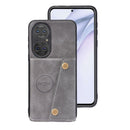 For Huawei P50 Double Buckle PU + TPU Shockproof Magnetic Protective Case with Card Slot & Holder(Grey)
