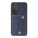 For Huawei P50 Double Buckle PU + TPU Shockproof Magnetic Protective Case with Card Slot & Holder(Blue)