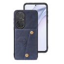For Huawei P50 Double Buckle PU + TPU Shockproof Magnetic Protective Case with Card Slot & Holder(Blue)