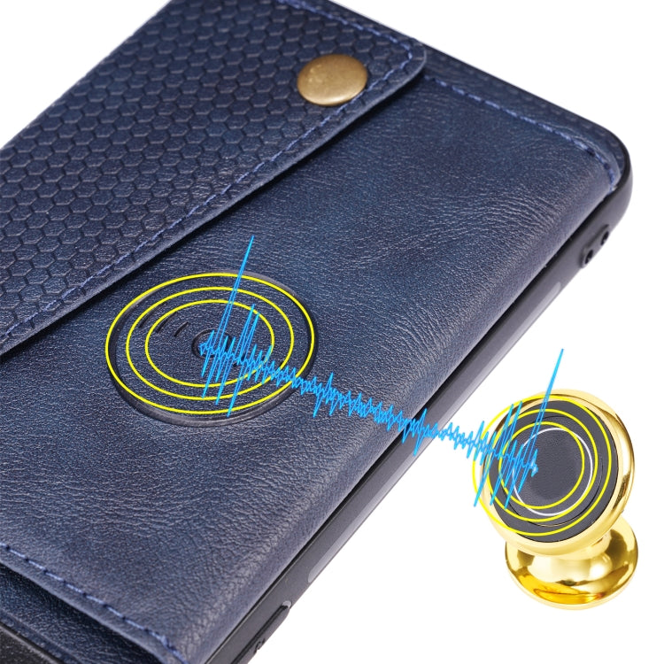For Huawei P50 Double Buckle PU + TPU Shockproof Magnetic Protective Case with Card Slot & Holder(Blue)