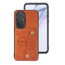 For Huawei P50 Double Buckle PU + TPU Shockproof Magnetic Protective Case with Card Slot & Holder(Brown)