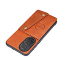 For Huawei P50 Double Buckle PU + TPU Shockproof Magnetic Protective Case with Card Slot & Holder(Brown)