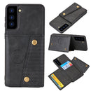 For Samsung Galaxy S21 FE Double Buckle PU + TPU Shockproof Magnetic Protective Case with Card Slot & Holder(Black)
