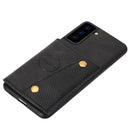 For Samsung Galaxy S21 FE Double Buckle PU + TPU Shockproof Magnetic Protective Case with Card Slot & Holder(Black)