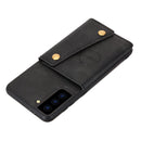 For Samsung Galaxy S21 FE Double Buckle PU + TPU Shockproof Magnetic Protective Case with Card Slot & Holder(Black)