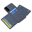 For Samsung Galaxy S21 FE Double Buckle PU + TPU Shockproof Magnetic Protective Case with Card Slot & Holder(Blue)