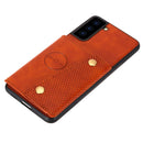 For Samsung Galaxy S21 FE Double Buckle PU + TPU Shockproof Magnetic Protective Case with Card Slot & Holder(Brown)