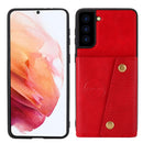 For Samsung Galaxy S21 FE Double Buckle PU + TPU Shockproof Magnetic Protective Case with Card Slot & Holder(Red)