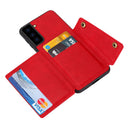 For Samsung Galaxy S21 FE Double Buckle PU + TPU Shockproof Magnetic Protective Case with Card Slot & Holder(Red)