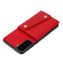 For Samsung Galaxy S21 FE Double Buckle PU + TPU Shockproof Magnetic Protective Case with Card Slot & Holder(Red)
