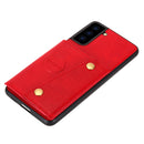 For Samsung Galaxy S21 FE Double Buckle PU + TPU Shockproof Magnetic Protective Case with Card Slot & Holder(Red)