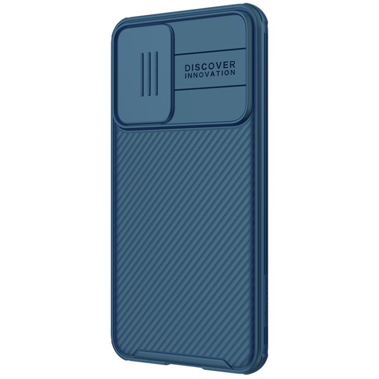 For Samsung Galaxy S21 FE 5G NILLKIN Black Mirror Pro Series Camshield Full Coverage Dust-proof Scratch Resistant Phone Case(Blue)