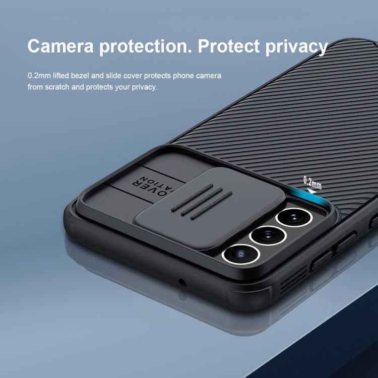 For Samsung Galaxy S21 FE 5G NILLKIN Black Mirror Pro Series Camshield Full Coverage Dust-proof Scratch Resistant Phone Case(Black)