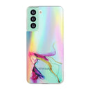 For Samsung Galaxy S21 FE Laser Marble Pattern Clear TPU Shockproof Protective Case(Green)