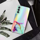 For Samsung Galaxy S21 FE Laser Marble Pattern Clear TPU Shockproof Protective Case(Green)